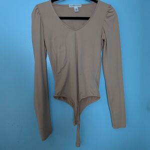 Eye Candy Women's Beige Long Sleeve Bodysuit
